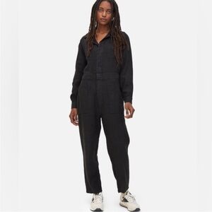 NWT Mate The Label 100% Linen Black Utility Style Long Sleeve Jumpsuit Size S